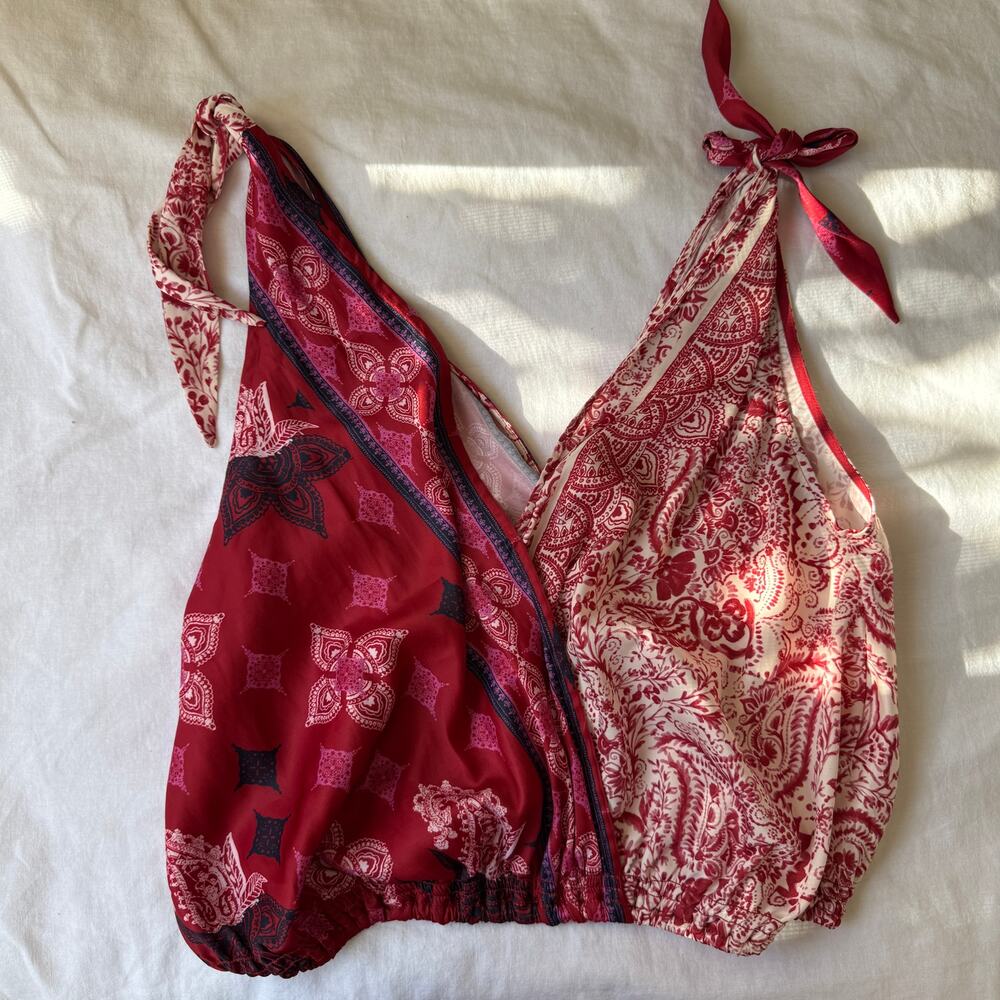 NWOT Free People Tied to You Sleeveless Tank Top Red Paisley - xs - Picture 6 of 6